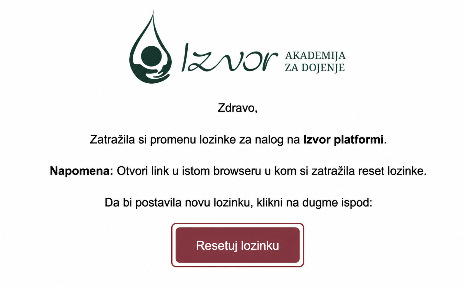 Email za resetovanje lozinke