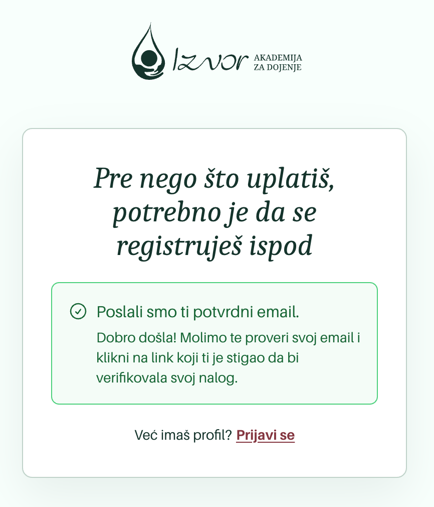 Potvrda poslatog emaila za registraciju