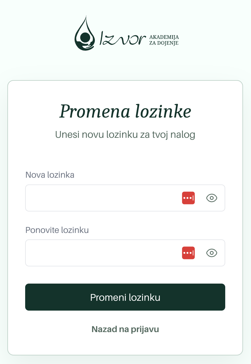 Forma za promenu lozinke