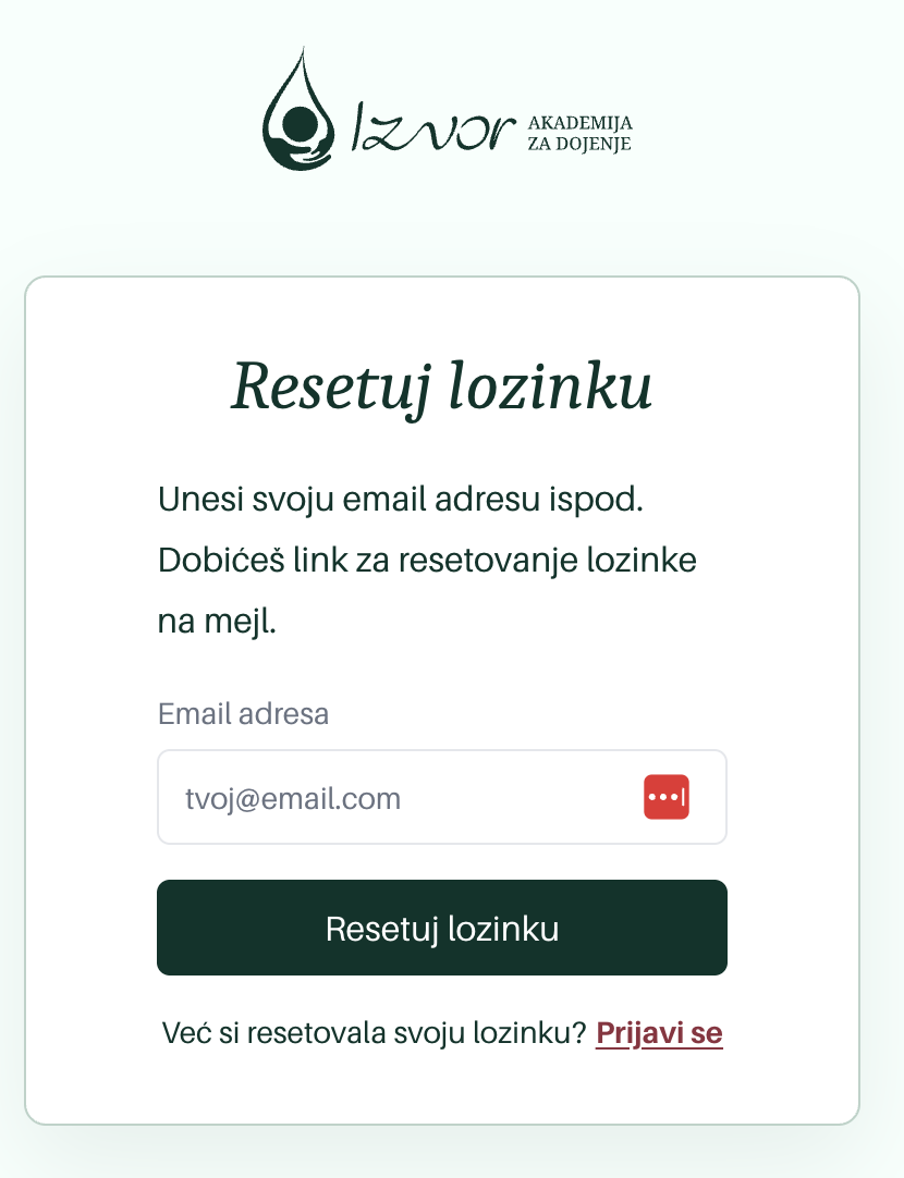 Forma za resetovanje lozinke