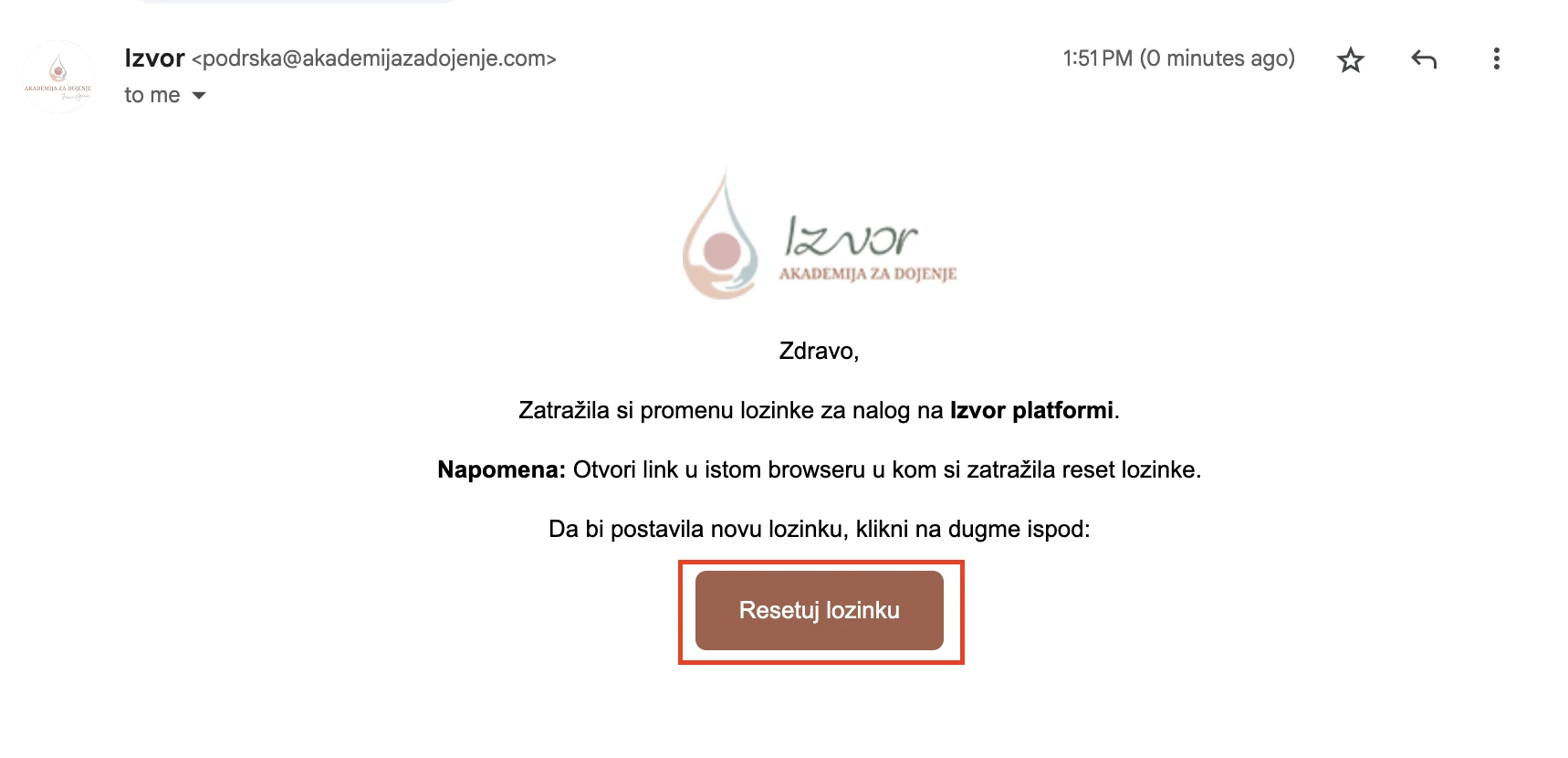 Reset link email